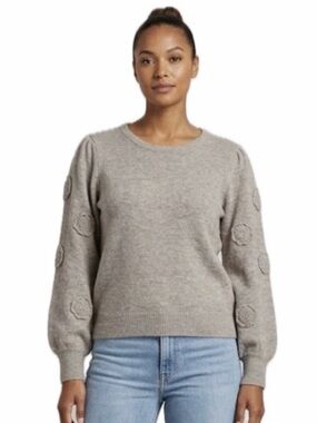 ADRIENNE VITTADINI WOMEN PXL SWEATER 3D CROCHET FLOWER SLEEVE DESIGN NWT